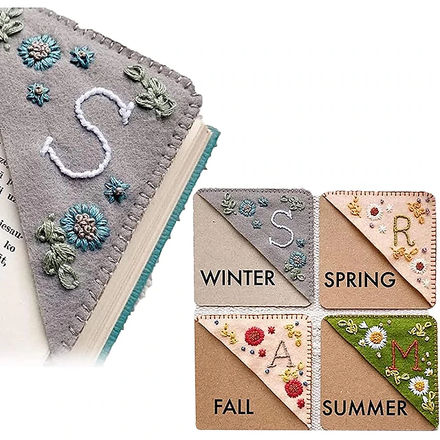 Personalized Hand Embroidered Corner Bookmark, 26 Letters Cute Flower ...