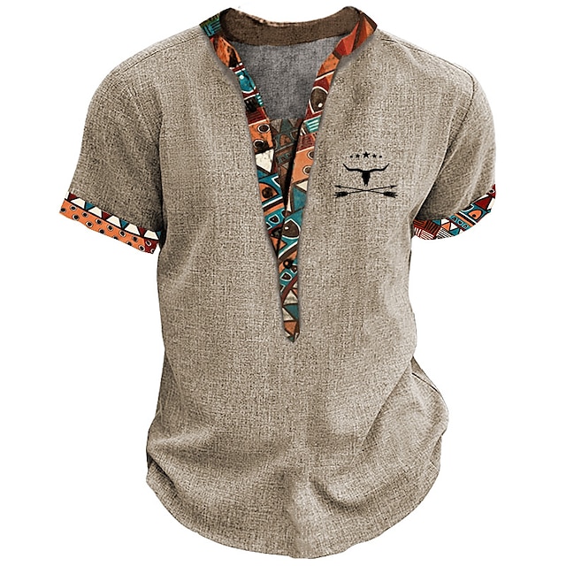  Miesten Henley-paita Kuvitettu Tribaali Stand-kaula-aukko Vaatetus 3D-tulostus ulko- Päivittäin Lyhythihainen nappi Painettu Muoti Suunnittelija Perus