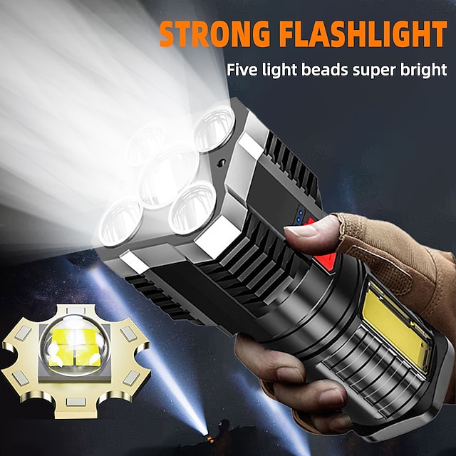  5led Multifunctional Bright Flashlight Outdoor Portable COB Side Light Work Light USB Rechargeable