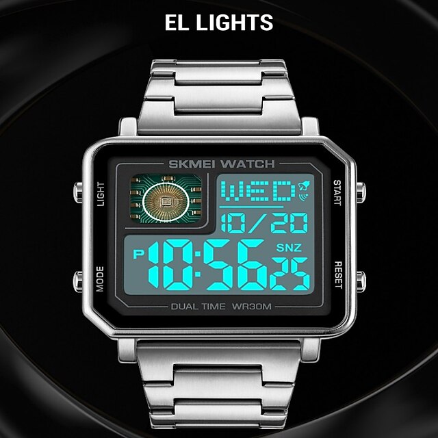 GOLDEN HOUR Digitale Dameshorloges 5ATM Waterdichte Sportvrouwenhorloge met Luminescent/Datum/Week/Maand Chronograaf, Siliconen Band Zwemhorloge voor Vrouwen, Zilver Zwart, Digitaal