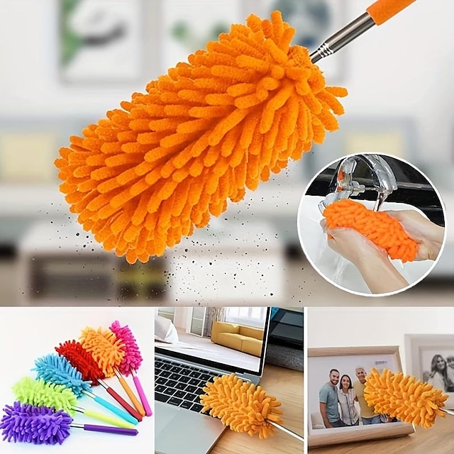  Adjustable Stretch Extend Microfiber Duster, Chenille Duster, Multi-functional Retractable Household Duster, Car Office Cleaning Kitchen Tools Car Accessories