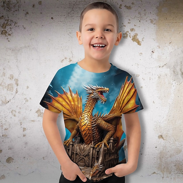  Dla chłopców 3D Graficzny Dinozaur Smok Podkoszulek T-shirt Krótki rękaw Druk 3D Lato Wiosna Aktywny Sport Moda Poliester Dzieci 3-12 lat Na zewnątrz Codzienny Regularny