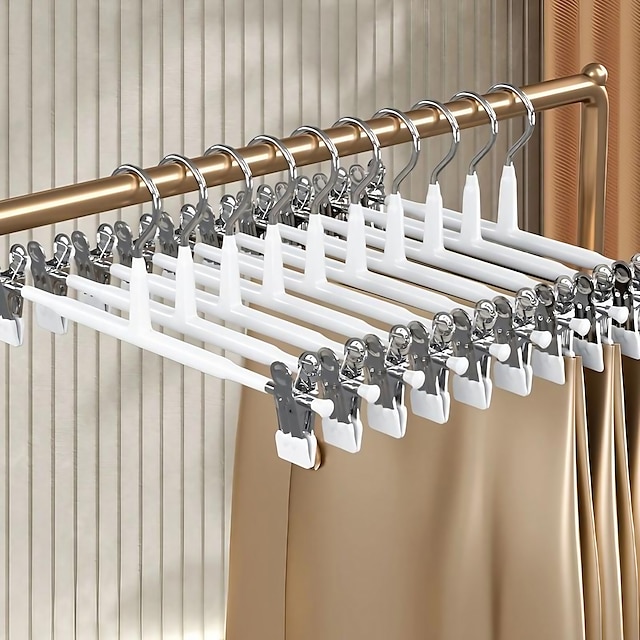  10 Pack Trouser Hanger Clip Retractable Wardrobe Household Traceless JK Hanger Clothes Hanger Collection Stainless Steel Skirt Clip Drying Clip Artifact