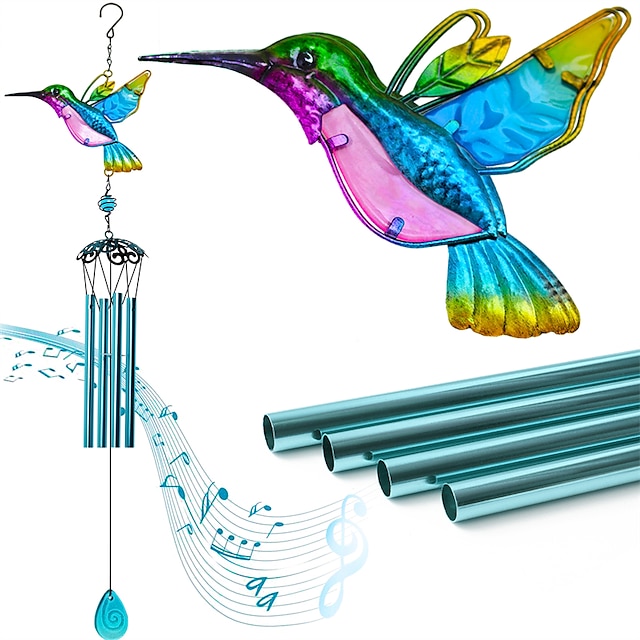 1ks kolibřík zvonkohra vnitřní venkovní kovová skleněná hudební zvonkohra, mobilní romantická zvonkohra pro zahradu, terasu, dvůr, dvorek nebo festivalovou výzdobu / nejlepší dárky pro matky a ženy