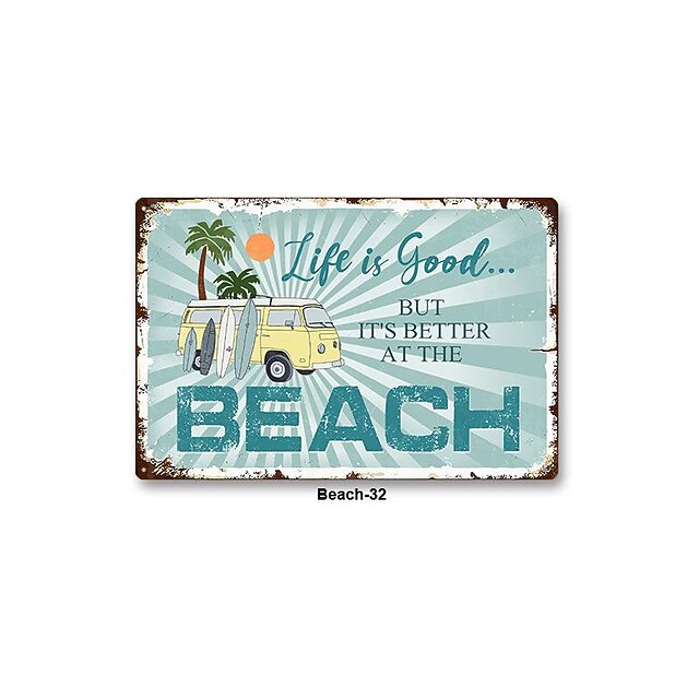 1pc Beach Metal Tin Sign Summer Beach Tin Sign Vintage Beach Signs Wall ...