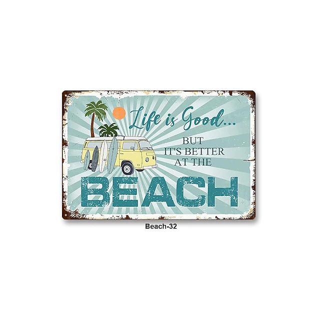 1pc Beach Metal Tin Sign Summer Beach Tin Sign Vintage Beach Signs Wall ...