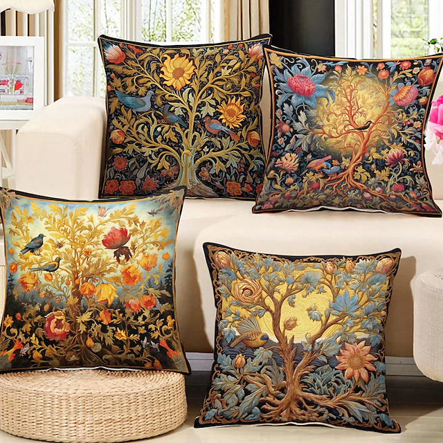 Tree of Life Double Side Pillow Cover 4PC Soft Decorative Square Cushion Case Pillowcase for Bedroom Livingroom Sofa Couch Chair 17