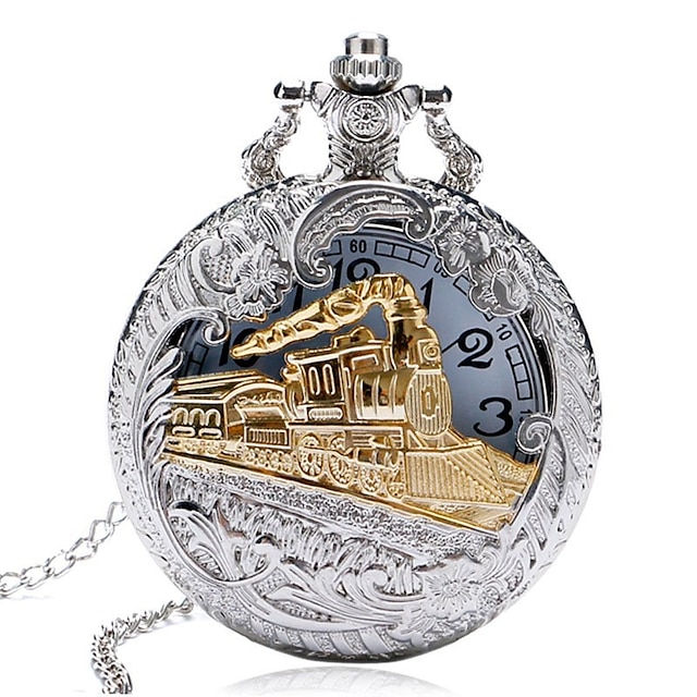  Reloj de bolsillo para hombre, diseño de locomotora de bronce hueco vintage, reloj de bolsillo fob de cuarzo con cadena de collar, regalo para hombres y mujeres