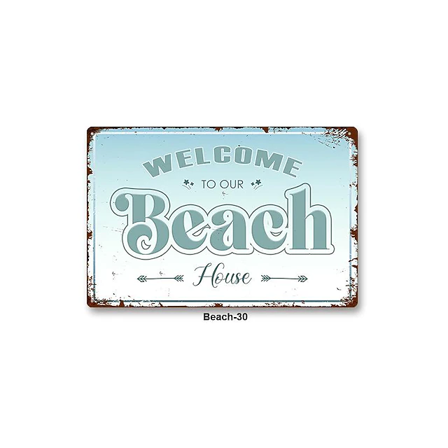 1pc Beach Metal Tin Sign Summer Beach Tin Sign Vintage Beach Signs Wall ...