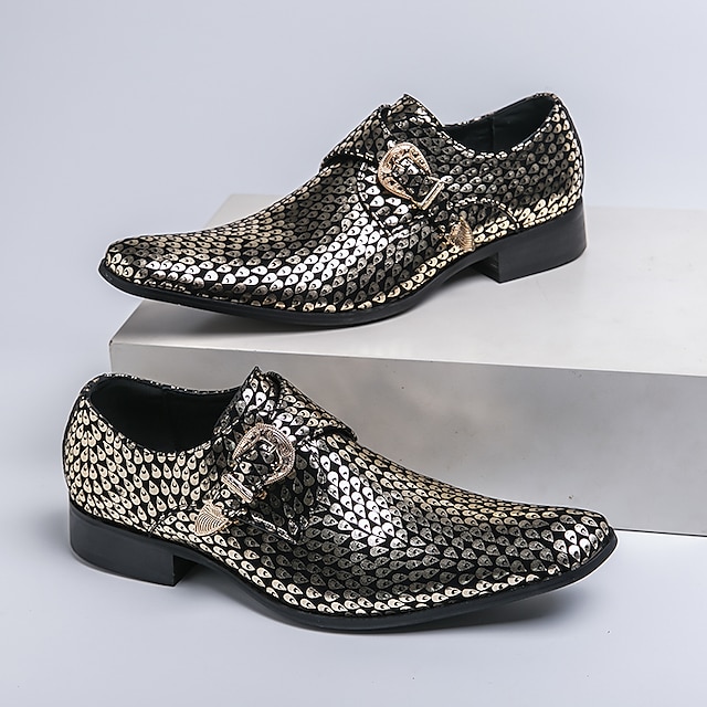  Voor heren Oxfords Formele Schoenen Jurk schoenen Britse stijl geruite schoenen Metalen schoenen Casual Brits Bruiloft Feesten & Uitgaan PU Gesp Zilver Zwart Goud Lente Herfst
