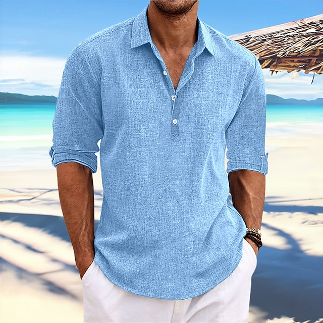 Men's Shirt Linen Shirt Summer Shirt Beach Shirt Black White Blue Plain ...