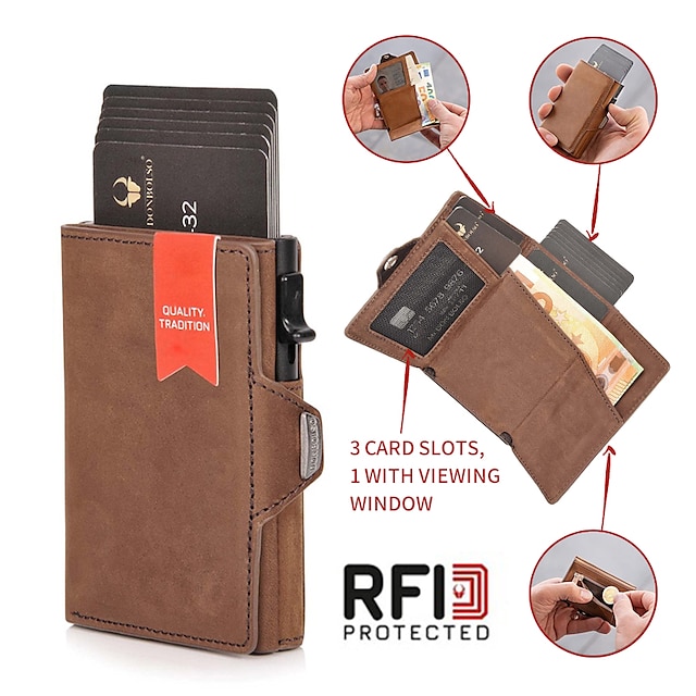  Credit Card Holder Wallet Genuine Leather Name Card Holder Luxury with Magnetic Shut Single Compartment for Women Men