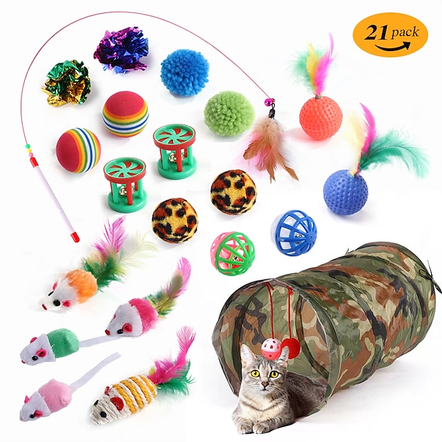 New Pet Cat Toy Tunnel Set Pussy Cat Stick Interactive Plush Mouse ...