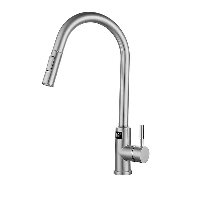Touchless Sensor Kitchen Faucet Sink Mixer Tap Touch on with Pull Out 2 Mode Sprayer, Digital Display 360 Swivel Single Handle Taps Stainless Steel Deck Mounted, Water Vessel Taps 12