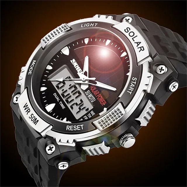  skmei メンズスポーツ腕時計ソーラーデジタル LED 軍事メンズ腕時計ファッションカジュアルエレクトロニクスクロノグラフラバー腕時計男性時計リロイやつ
