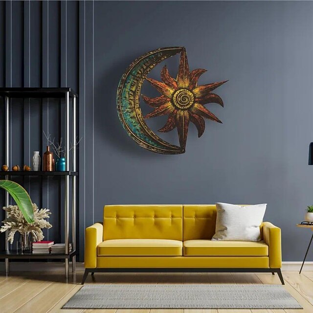 Metal Sun Moon Wall Decor, Flat Sun Wall Decor, Sun And Moon Wall Decor