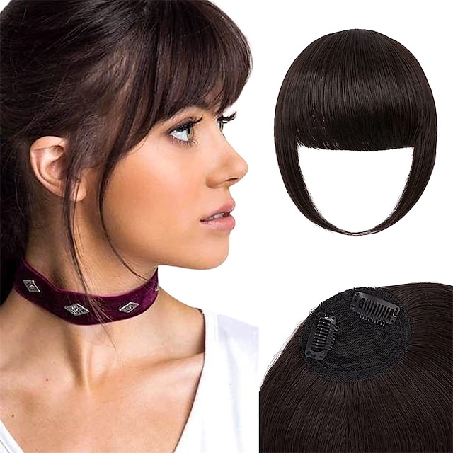  Bangs Hair Clip in Bangs Hair Extensions Hair French Bangs Clip on Bangs Hair Fake Bangs Clip in With Temples Hairpieces for Women Natural Wigs Bangs Clip for Daily Wear