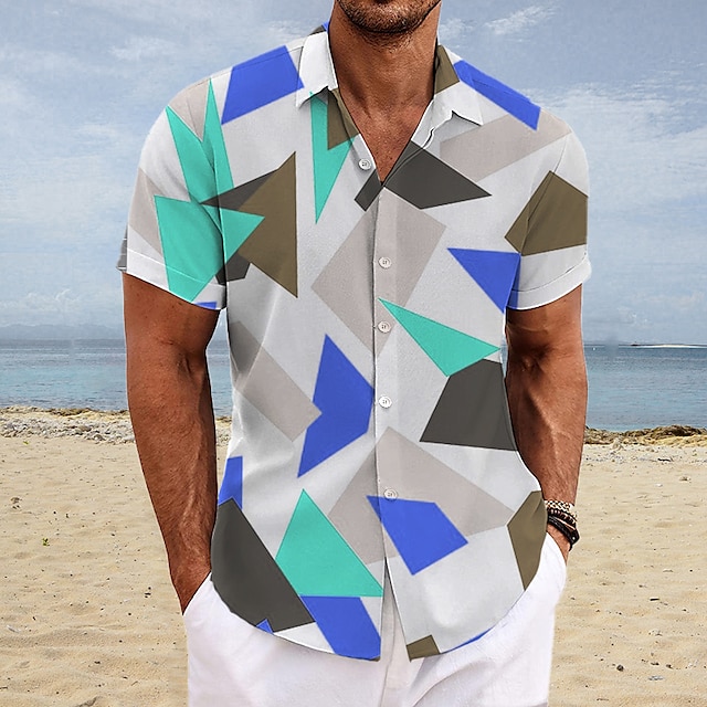  Bărbați Gradiant Model Geometric Cămașă Camașă cu nasturi Manșon scurt Modă Șic Stradă Designer Stradă Zilnic Ieșire Vară Primăvară Răsfrânt Imprimeu Roșu-aprins Albastru piscină Verde Închis