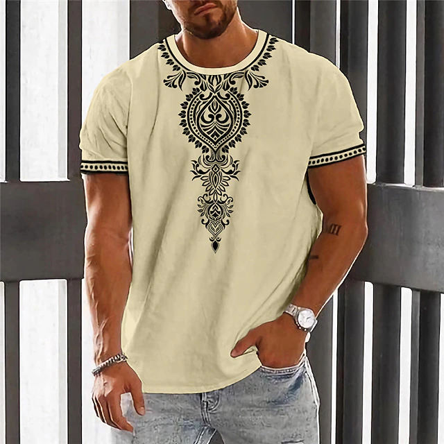 Men's Graphic Tribal T Shirt Short Sleeve T shirt 3D Print Crew Neck Shirt Vintage Fashion Designer Outdoor Daily Sports White Blue Green Spring & Summer Clothing Apparel S M L XL 2XL 3XL 6