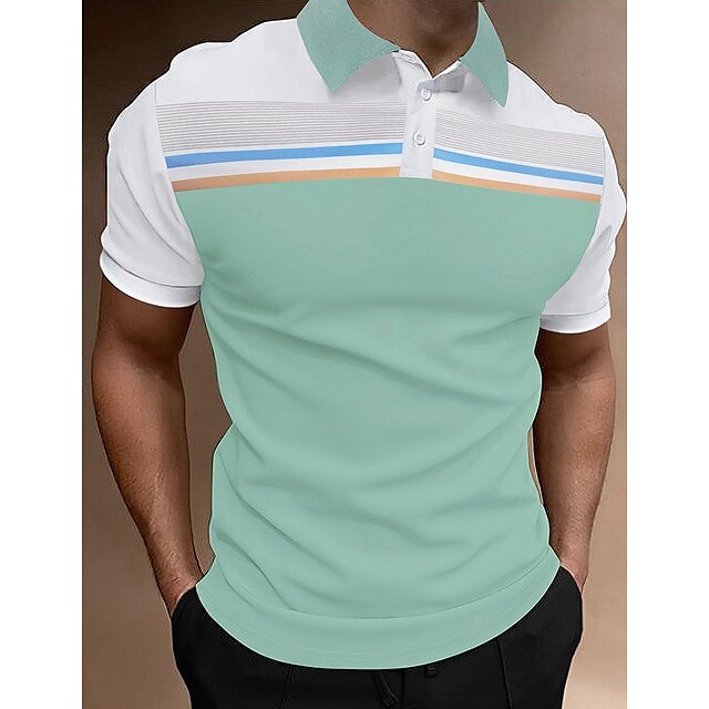  Men's Button Up Polos Polo Shirt Casual Holiday Lapel Short Sleeve Fashion Basic Color Block Button Summer Regular Fit Light Sky Blue Yellow Light Green Pink Burgundy Beige Button Up Polos