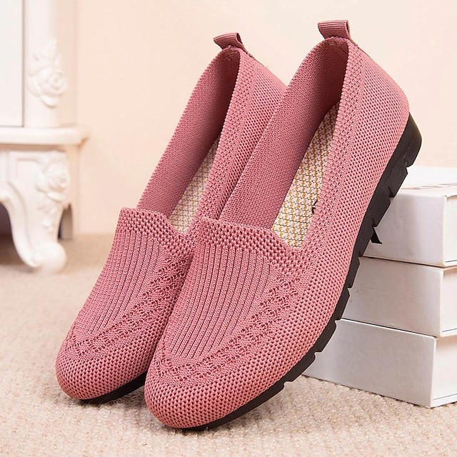  Women's Flats Slip-Ons Comfort Shoes Outdoor Daily Solid Color Summer Flat Heel Round Toe Casual Minimalism Walking Tissage Volant Loafer Black Pink Red