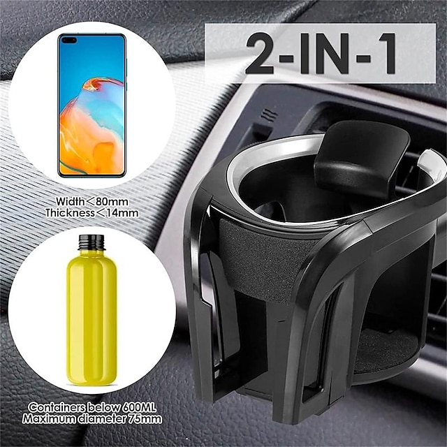  universal mugghållare/mobiltelefonhållare/multifunktions 2-i-1 flaskhållare kaffe mobiltelefonhållare justerbar bilventilhållare