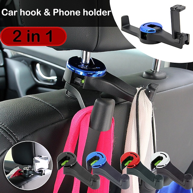  StarFire Car Back Seat Hook 2 in 1 Multi-Function Hanging Storage Mobile Phone Holder Lazy Bracket Rear Seat Phone Headrest Bracket