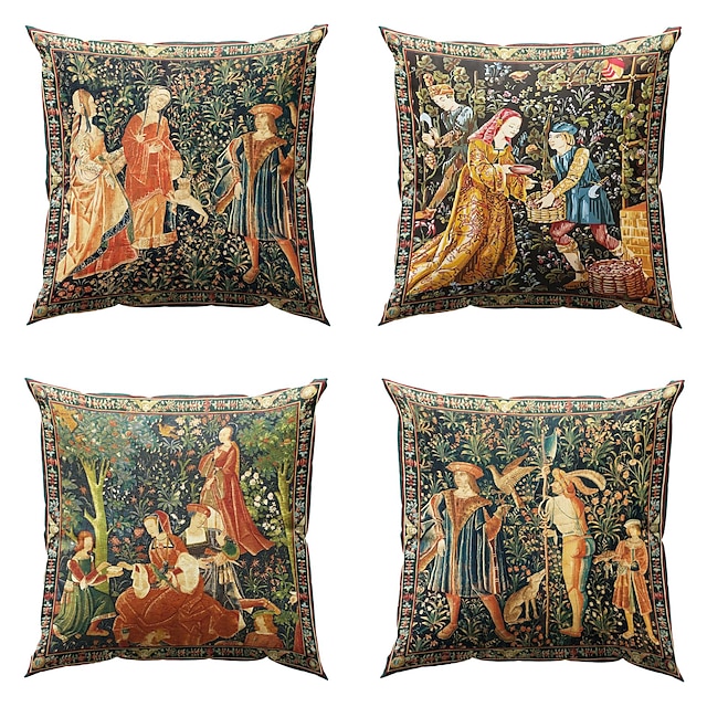  4.0 kpl Polyesteri Tyynynpäälinen, Painettu Art Deco Vintage Vapaa-aika Neliö perinteinen Klassikko