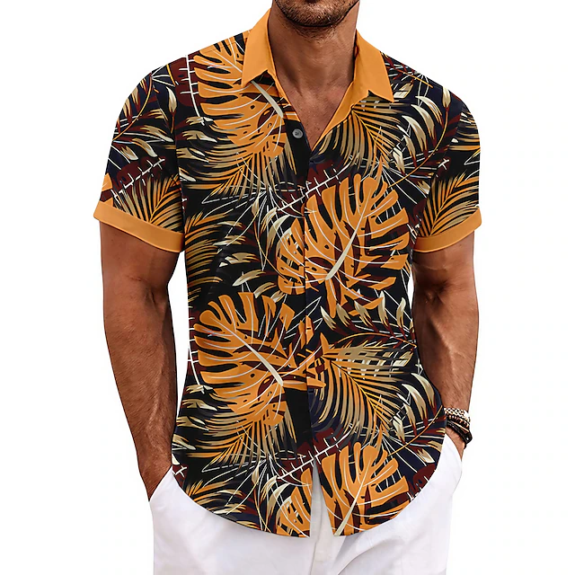 Men's Palm Leaf Tropical Plants Shirt Summer Hawaiian Shirt Aloha Shirt Short Sleeves Shirt Turndown Fashion Designer Casual Outdoor Street Casual Yellow Red Blue S M L 6