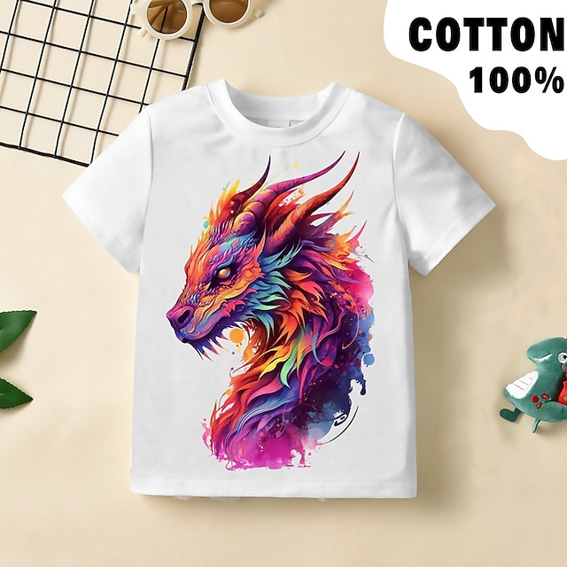 Chlapecké 3D Grafika Zvíře Drak Tričko Košilky Krátký rukáv 3D tisk Léto Jaro Aktivní Sportovní Módní 100% bavlna Děti 3-12 let Venkovní Ležérní Denní Běžný