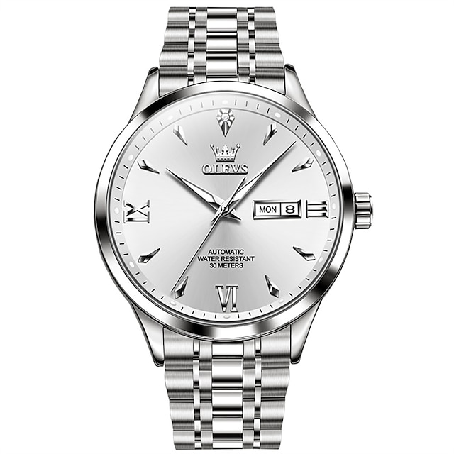  Olevs męski zegarek mechaniczny minimalistyczny sportowy analogowy zegarek na rękę świecący kalendarz data tydzień automatyczny zegarek mechaniczny biznesowy wodoodporny stalowy zegarek
