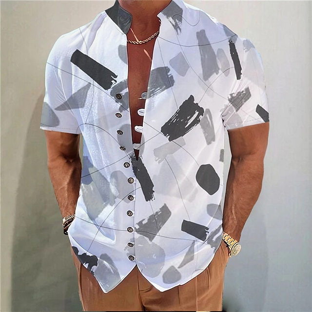 Men's Shirt Graphic Prints Geometry Graffiti Stand Collar Yellow Pink ...