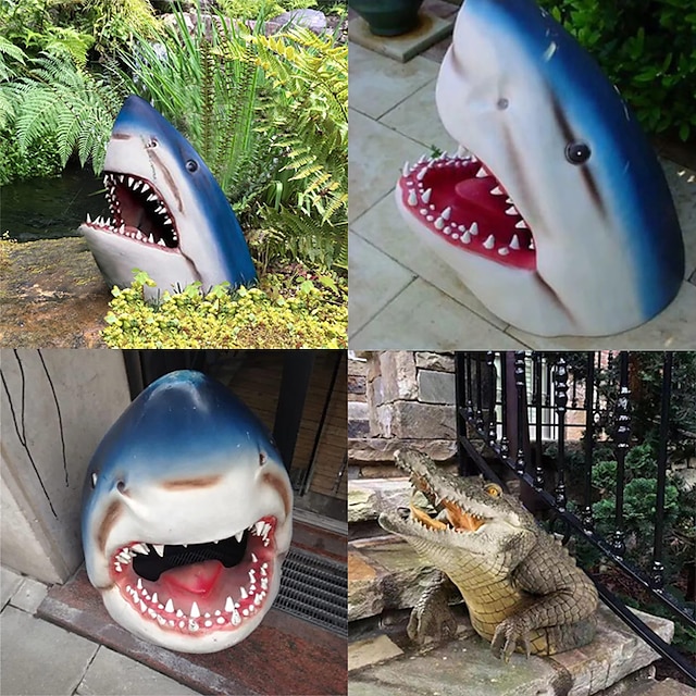  flytende haihode krokodilledekor for hagebasseng, nyhet utendørs dyr statue parodi leketøy for hagepark dam veggdekorasjon