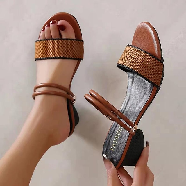  Pentru femei Sandale Blocați sandale pentru toc Sandale de frânghie Zilnic Mers Bloc Culoare Vară Toc Înalt Blocați călcâiul Vârf rotund Elegant minimalism Tăiați volantul Cureaua de legătură Negru