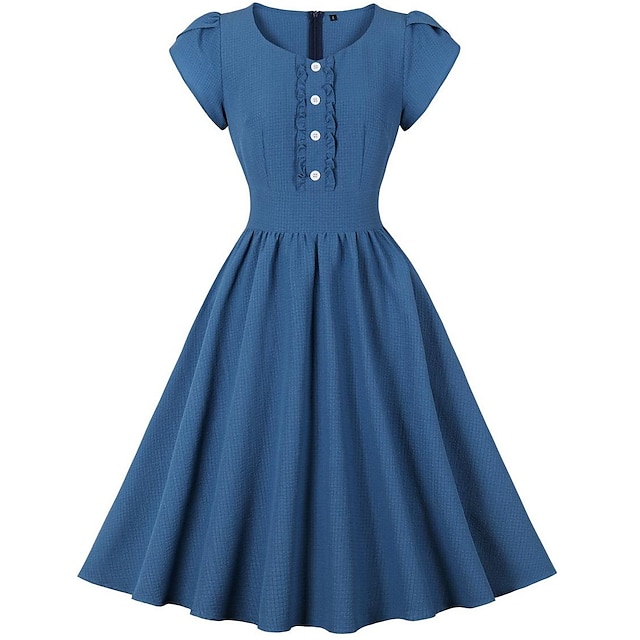  Retro Vintage 1950s Rockabilly A-Linie Kleid Swing-Kleid Flare-Kleid Damen Einfarbig Maskerade Casual Kleid