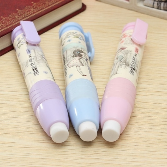  3 Colors Pen Shape Eraser Rubber Students Stationery School Home Cute Kid Gift 3PC