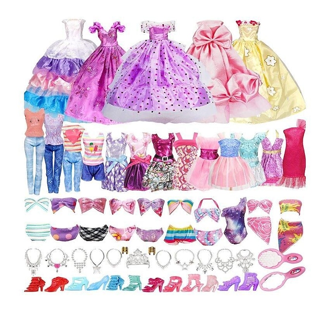  Doll Clothes and Accessories,Dress Up Doll Clothes Jewelry Crowns Shoes Dresses Shoes Accessories Toys Combs Mirrors Bikinis