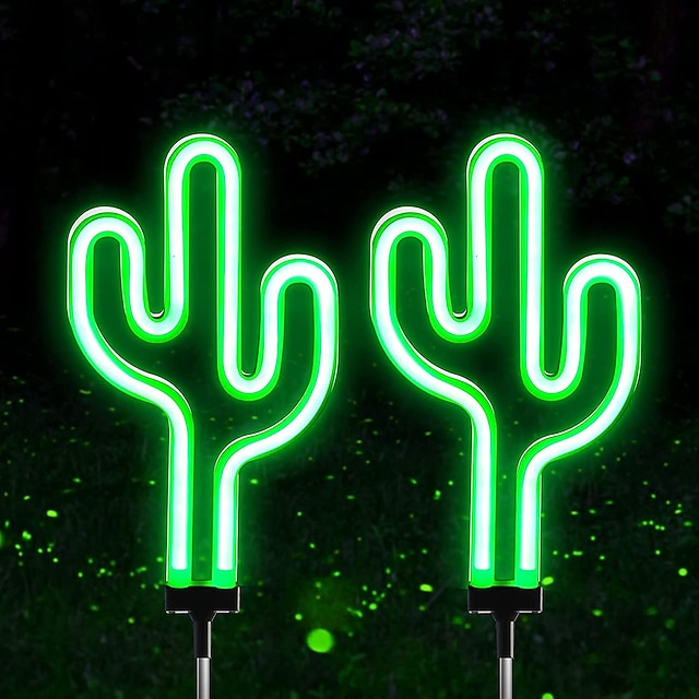  solenergi trädgårdslampor utomhuslampor kaktus/flamingo neonljus vattentäta utomhuslampor för trädgårds uteplats gårdsväg dekoration