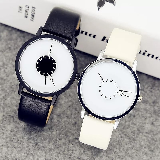  par casual quartz ure læderbåndsrem ur analogt armbåndsur til kvinder mænd slank kreativ digital urskive relogio