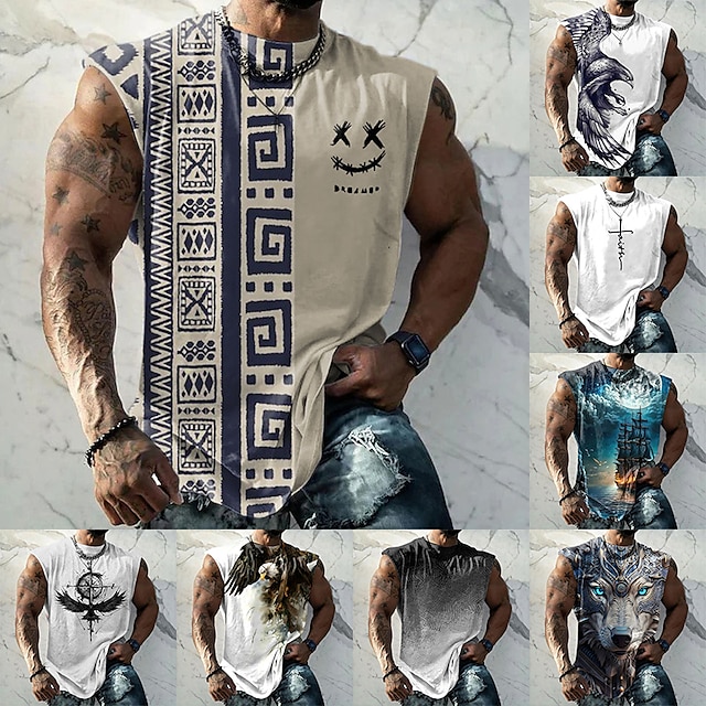  Homme Top T-shirt sans manches pour hommes Graphic Tribal Col Ras du Cou Vêtement Tenue 3D effet du quotidien Des sports Sans Manches Imprimer Mode Design Muscle