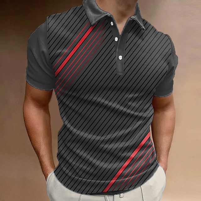  Herre POLO T-skjorte Button Up Poloer Golf skjorte Grafiske trykk Geometri Aftæpning Grå utendørs Gate Kort Erme Trykt mønster Klær Sport Mote Gatemote Designer
