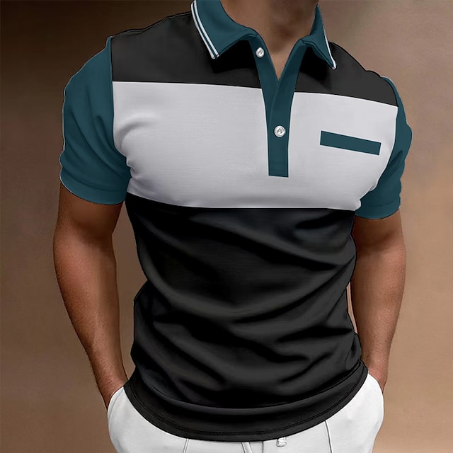  Herr POLO Shirt Golftröja Gata Ledigt Klassisk Kortärmad Mode Grundläggande Färgblock Knapp Sommar Normal Rubinrött Smaragdgrön Armégrön Påfågel-blå POLO Shirt