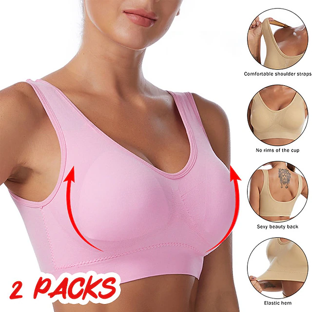2 Pack Underwear Women's Plus Size Deep U Comfortable Beauty Back Yoga Vest with Pads No Steel Ring Gathered Shock-proof Sports Bra Home Outfits 25