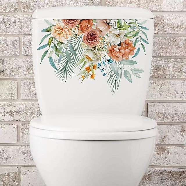  kreative blomster toiletklistermærker badeværelse toiletbetræk dekorativt klistermærke