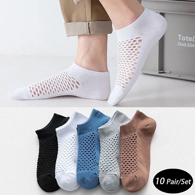 Men's 10 Pairs Ankle Socks No Show Socks Black White Color Plain Casual Daily Basic Thin Summer Spring Fall Cool Breathable 10