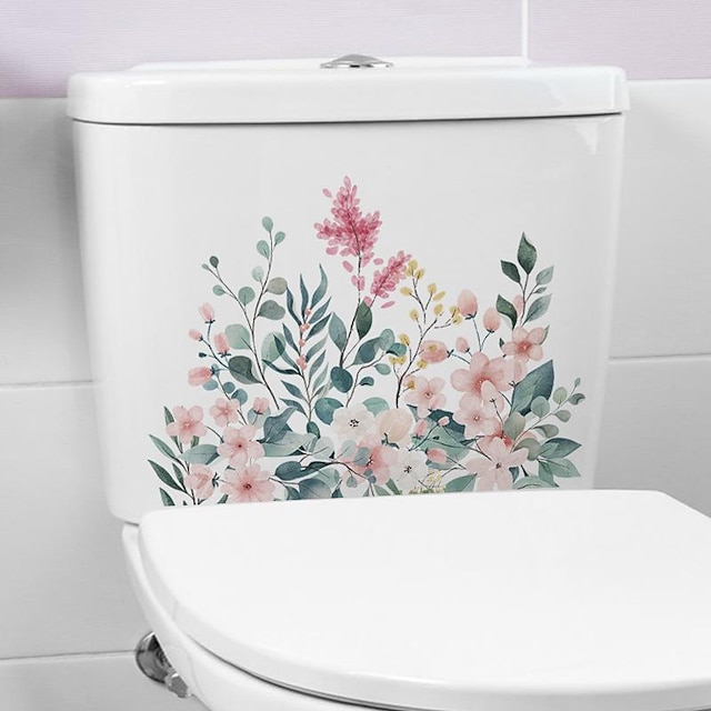  adesivos de banheiro de flores florais adesivos criativos à prova d'água para decoração de capa de banheiro de banheiro