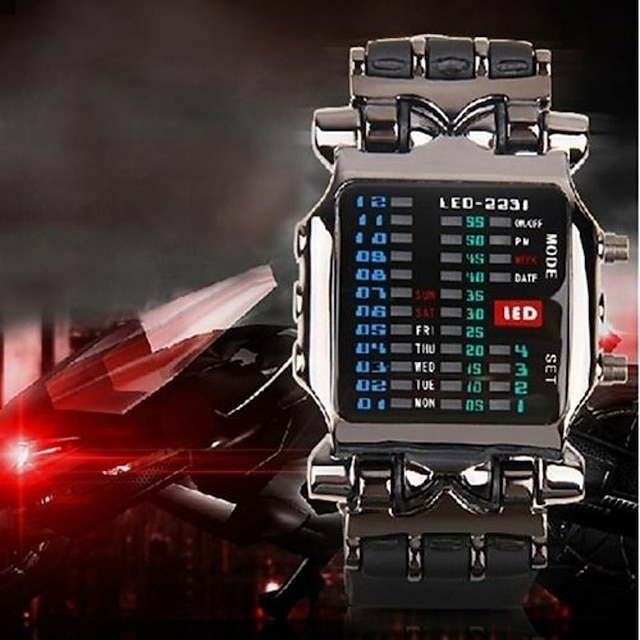  男の子メンズ ファッション バイナリ led デジタル腕時計日付スクエア ダイヤル カジュアル プラスチック ストラップ ブレスレット時計素敵なスタイル