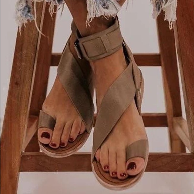  sandali con zeppa da donna boho bohemia beach taglie forti tinta unita estate elegante casual minimalismo fibbia in pu nero kaki caffè