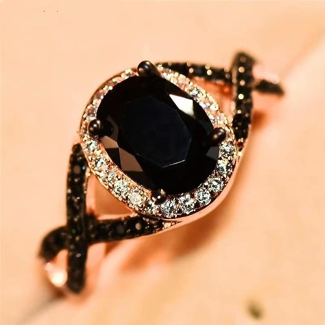  Δαχτυλίδι Γάμου Κλασσικό Μαύρο Χρώμιο Πολύτιμος Πολυτέλεια Βίντατζ 1 τεμ Ζιρκονίτης