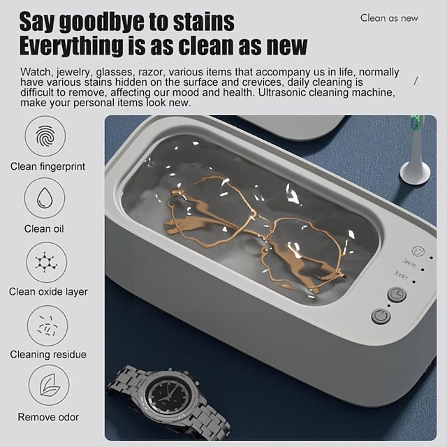  Ultrasonic Jewelry Cleaner Jewelry Cleaner With  Steel Tank For Glasses Watches Earrings Rings Necklaces Coins